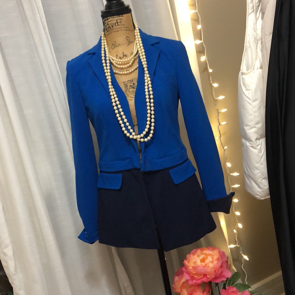ETCETERA by Carlisle NEW YORK • Blue & Black Blazer Jacket • Zipper Detail - Picture 8 of 17